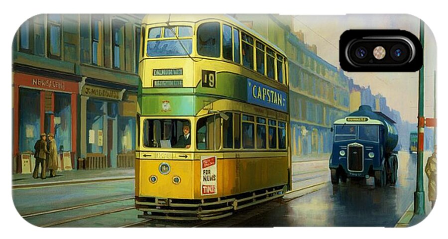 Transportation iPhone X Case featuring the painting Glasgow tram. by Mike Jeffries