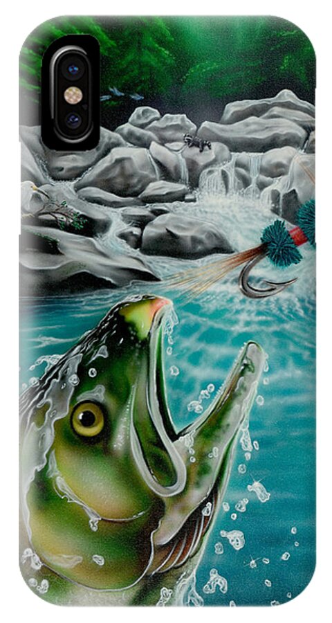 Trout iPhone X Case featuring the painting Going After the Wulff by Sam Davis Johnson