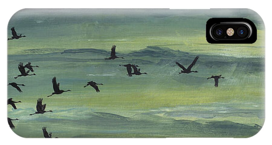 Cranes iPhone X Case featuring the painting Going Home by Arie Van der Wijst