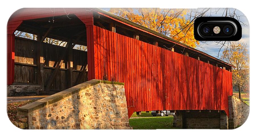 Poole Forge Covered Bridge iPhone X Case featuring the photograph Gold Above The Poole Forge Covered Bridge by Adam Jewell