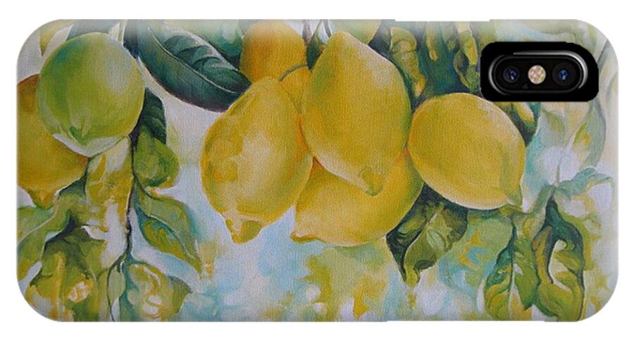 Lemon iPhone X Case featuring the painting Golden fruit by Elena Oleniuc