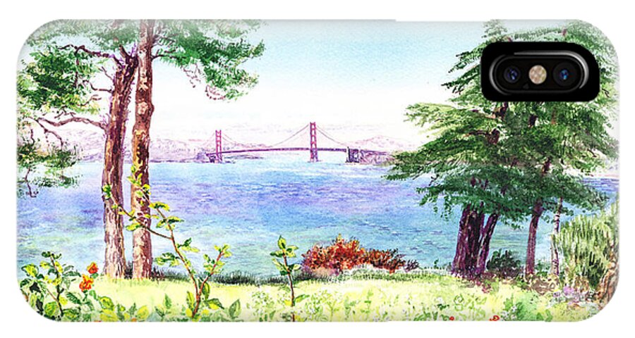 Lincoln iPhone X Case featuring the painting Golden Gate Bridge View From Lincoln Park San Francisco by Irina Sztukowski