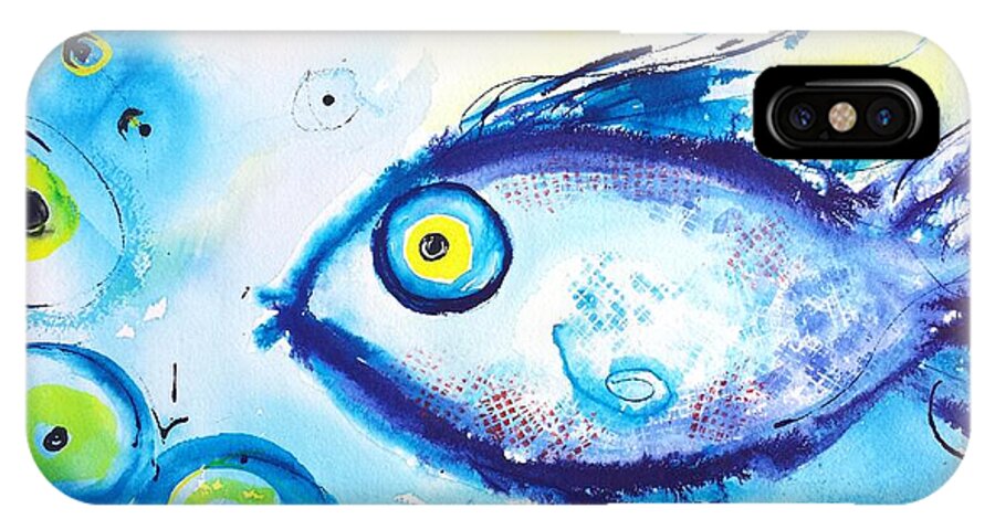 Fish iPhone X Case featuring the painting Good Luck Fish abstract by Carlin Blahnik CarlinArtWatercolor