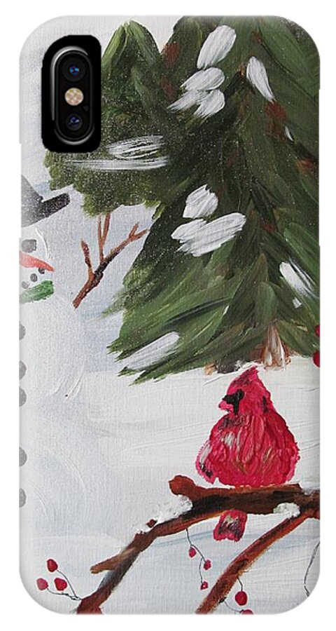 Red Cardinal iPhone X Case featuring the painting Good Tidings by Susan Voidets