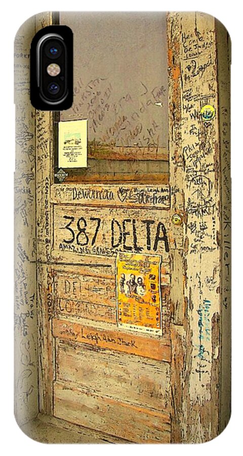 Rebecca Stringer Korpita iPhone X Case featuring the photograph Graffiti Door - Ground Zero Blues Club MS Delta by Rebecca Korpita