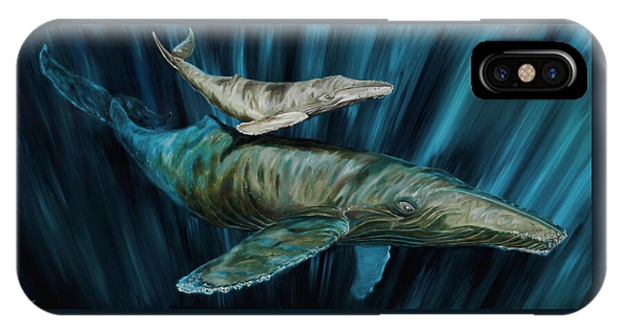 Whales iPhone X Case featuring the painting Graywhale Momma and calf by Steve Ozment