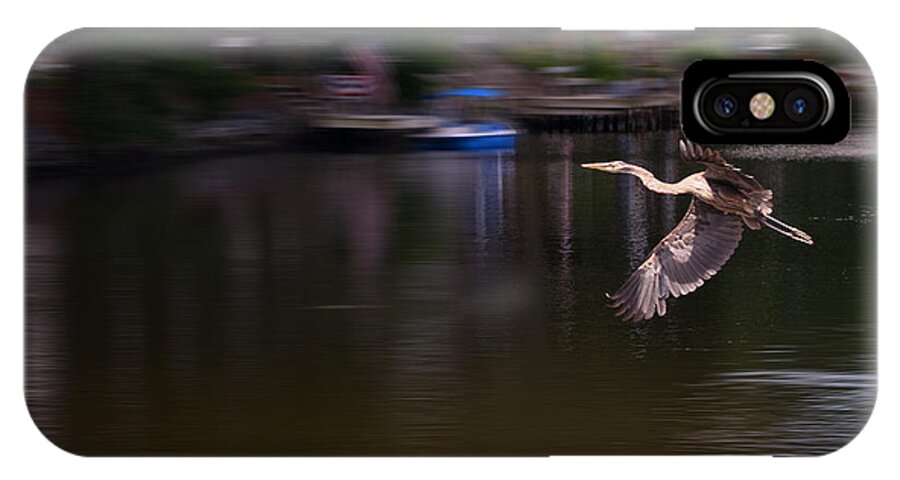 Blue Heron iPhone X Case featuring the photograph Great Blue Heron in Flight by Kim Bemis
