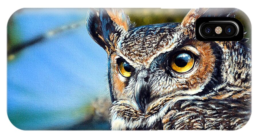 Great Horned Owl iPhone X Case featuring the painting Great Horned Owl by Lisa Clough Lachri