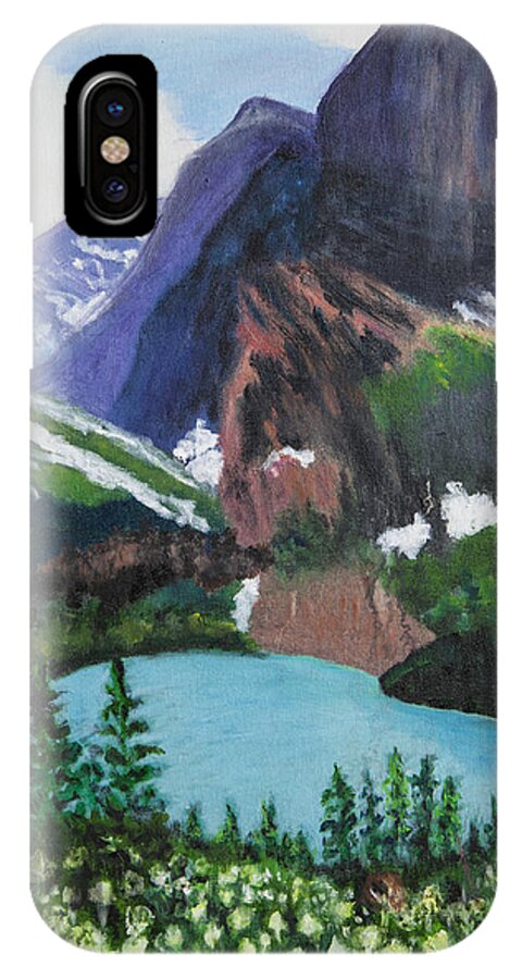 Grinnell Lake iPhone X Case featuring the painting Bear Grass in Glacier Park by Lucille Valentino