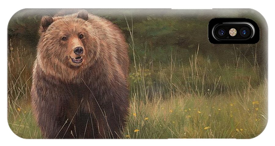 Grizzly iPhone X Case featuring the painting Grizzly by David Stribbling