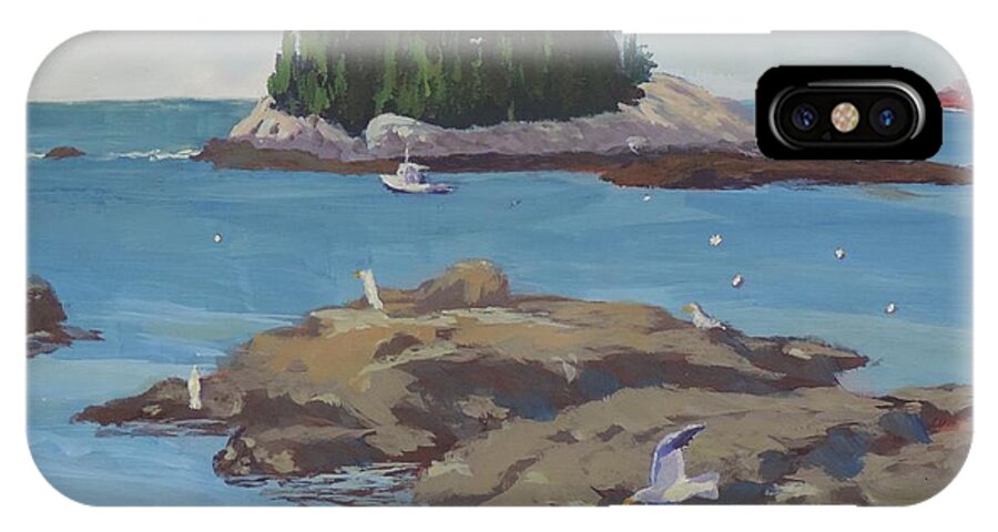 Gulls At Five Islands iPhone X Case featuring the painting Gulls at Five Islands - Art by Bill Tomsa by Bill Tomsa