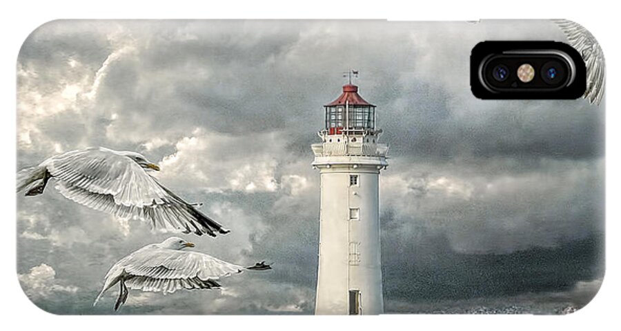 Lighthouse iPhone X Case featuring the photograph Gulls at Perch Rock by Brian Tarr