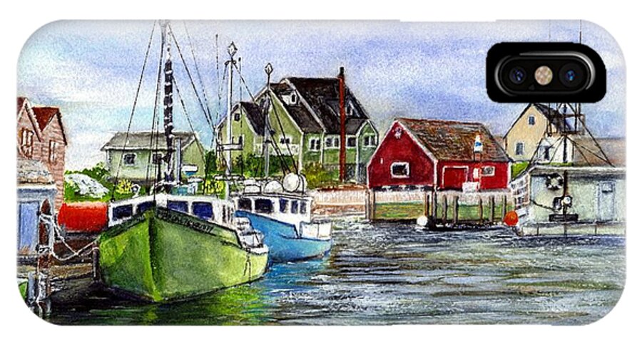 Peggy's Cove Framed Prints iPhone X Case featuring the painting Peggys Cove Nova Scotia Watercolor by Carol Wisniewski