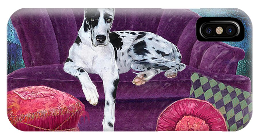 Dog iPhone X Case featuring the painting Harlequin Haven by Tony Franza