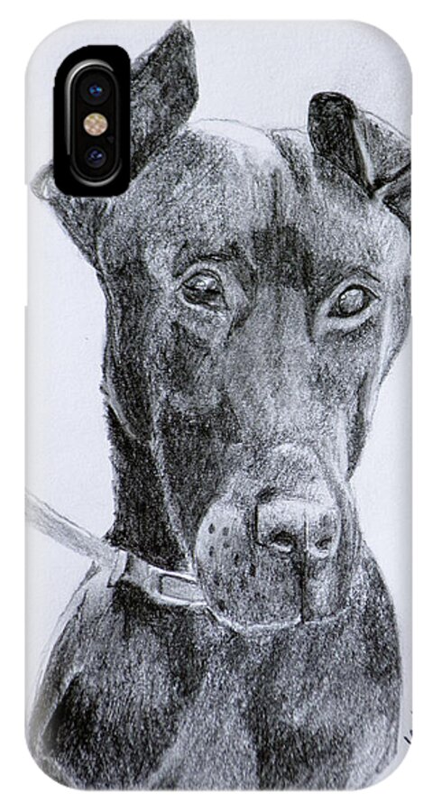 Graphite iPhone X Case featuring the drawing Harly by Wade Clark