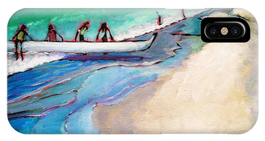 Outrigger iPhone X Case featuring the painting Haul Canoe by Angela Treat Lyon