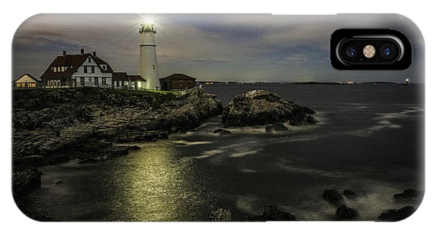 Lighthouse iPhone X Case featuring the photograph Head Light by Night by Donald Brown