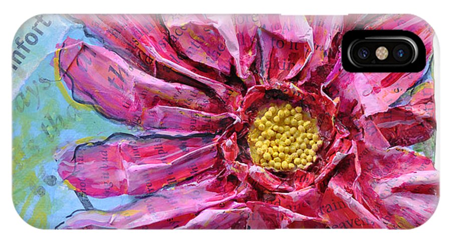 lisa Fiedler Jaworski iPhone X Case featuring the painting Healing Pink Zinnia by Lisa Jaworski