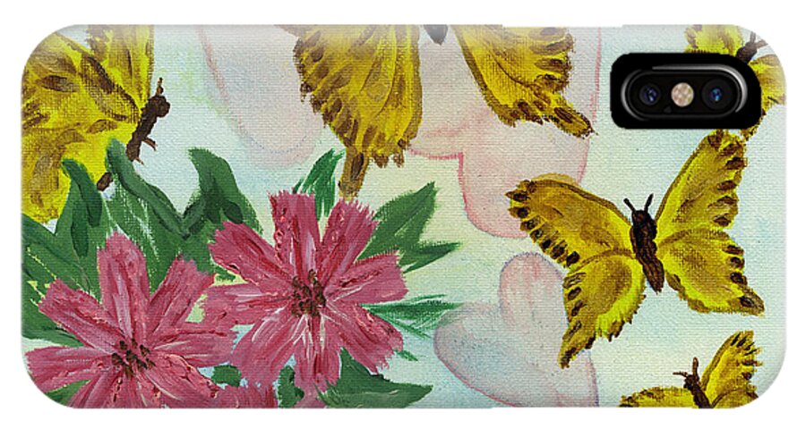 Butterfly iPhone X Case featuring the painting Hearts and Butterflies by Julia Stubbe
