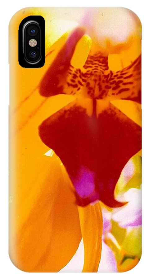 Close Up Of Orchid W/red Petal Against Yellow Flower. iPhone X Case featuring the photograph Heavenly Preview by Robert Bray