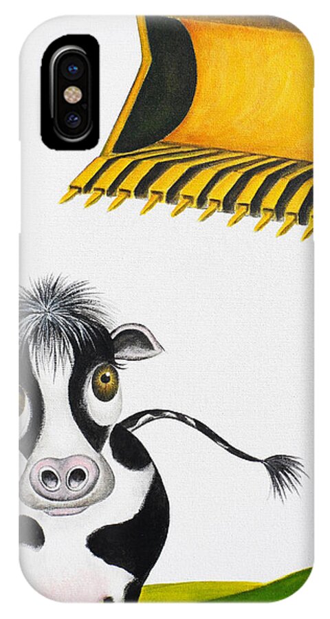 Whimsical iPhone X Case featuring the painting Here Comes The Bulldozer by Oiyee At Oystudio