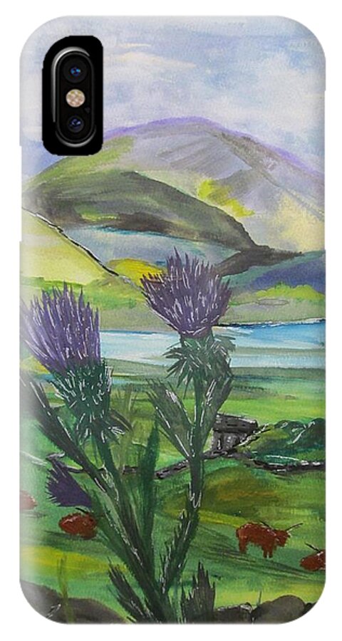 Scottish Highlands iPhone X Case featuring the painting Highlands by Susan Voidets