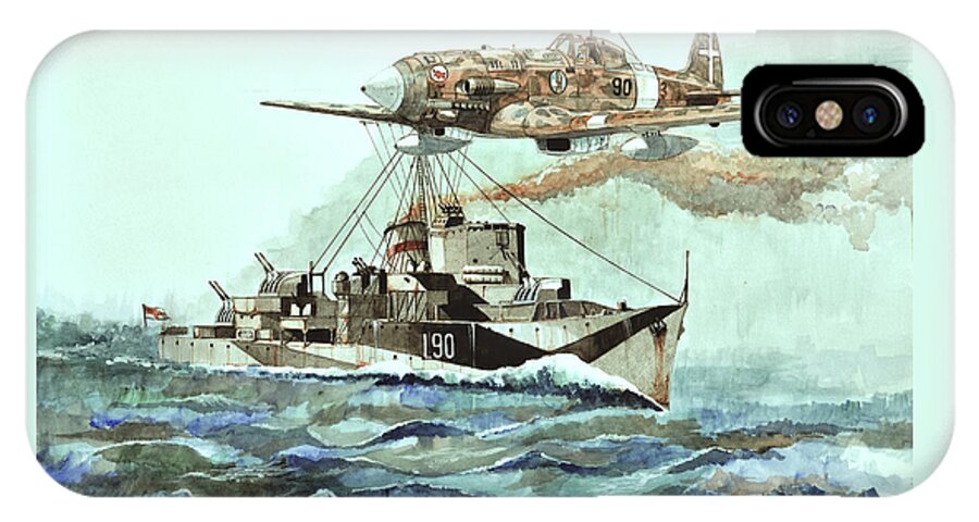 Wwii iPhone X Case featuring the painting HMS Ledbury by Ray Agius