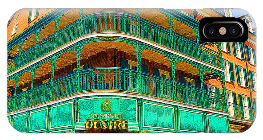 Hotel iPhone X Case featuring the digital art Hotel on Bourbon Street New Orleans Louisiana by A Macarthur Gurmankin