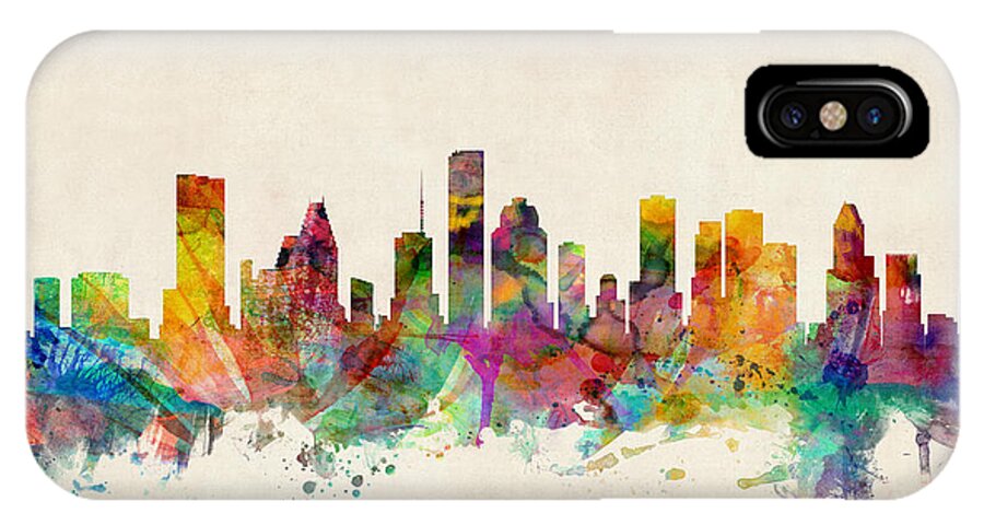 Watercolour iPhone X Case featuring the digital art Houston Texas Skyline by Michael Tompsett