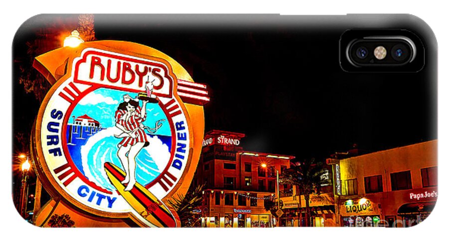 Huntington Beach iPhone X Case featuring the photograph Huntington Beach Downtown Nightside 2 by Jim Carrell