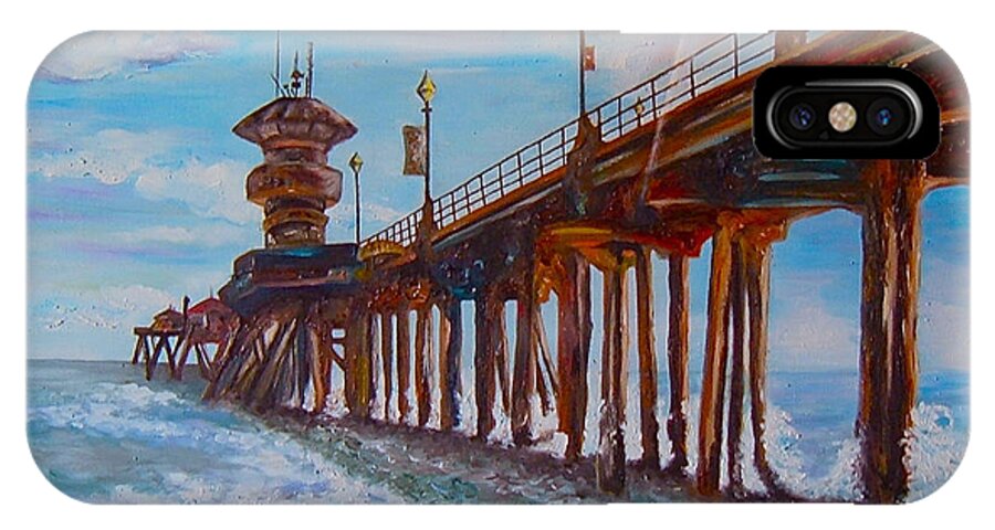 Tourist iPhone X Case featuring the painting Huntington Beach Pier 2 by Carol Tsiatsios