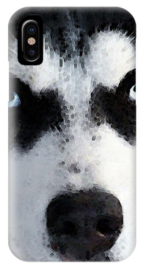 Husky iPhone X Case featuring the painting Husky Dog Art - Bat Man by Sharon Cummings