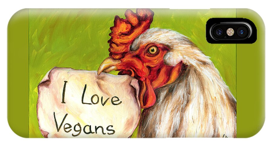 Hilarious iPhone X Case featuring the painting I Love Vegans by Hiroko Sakai