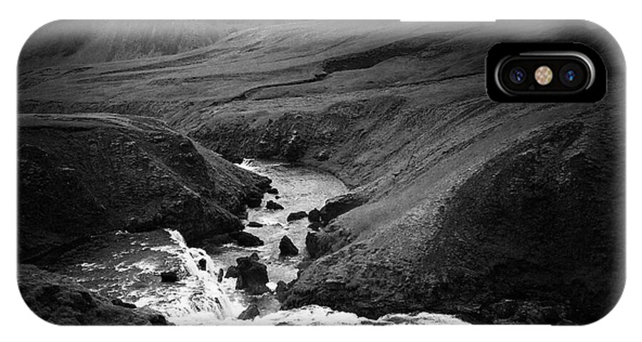Iceland iPhone X Case featuring the photograph Iceland landscape with river and mountain black and white by Matthias Hauser