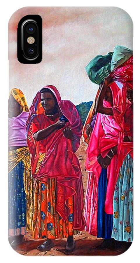 India iPhone X Case featuring the painting Indian Women by Michelangelo Rossi