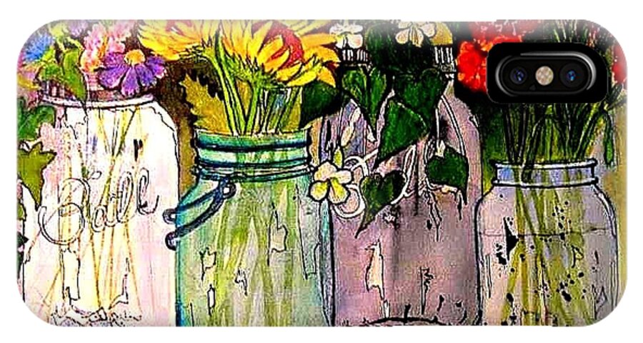 Summer Flowers Floral Canning Jars iPhone X Case featuring the painting Jars Three by Esther Woods