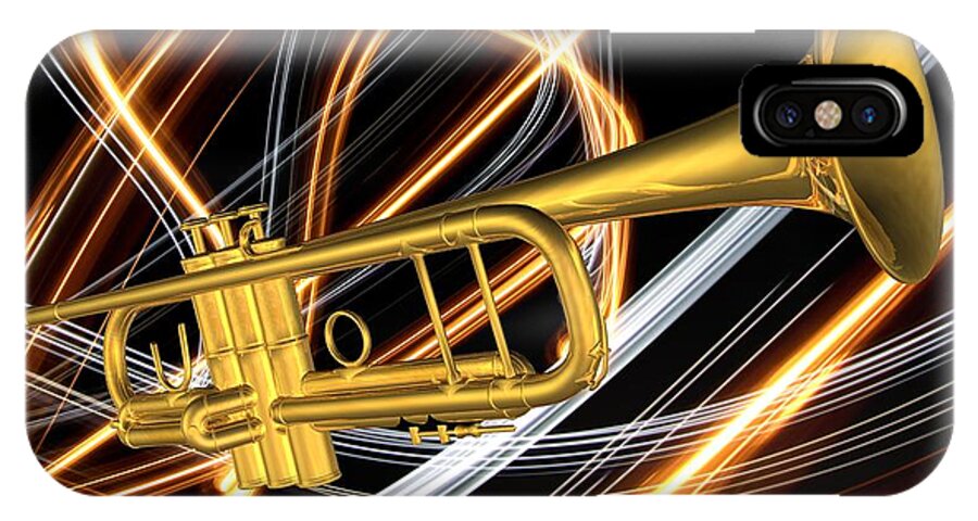 Art iPhone X Case featuring the digital art Jazz Art Trumpet by Louis Ferreira