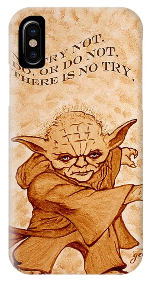 Master Yoda Sayings iPhone X Case featuring the painting Jedi Yoda Wisdom by Georgeta Blanaru