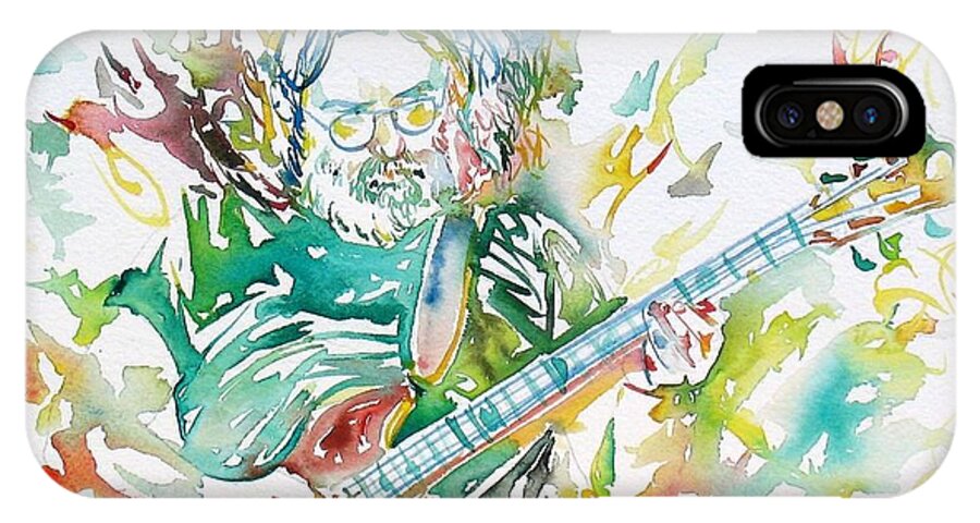 Jerry iPhone X Case featuring the painting JERRY GARCIA PLAYING the GUITAR watercolor portrait.1 by Fabrizio Cassetta