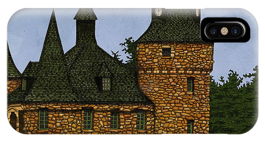 Castle River Architecture iPhone X Case featuring the drawing Jethro's Castle by Meg Shearer