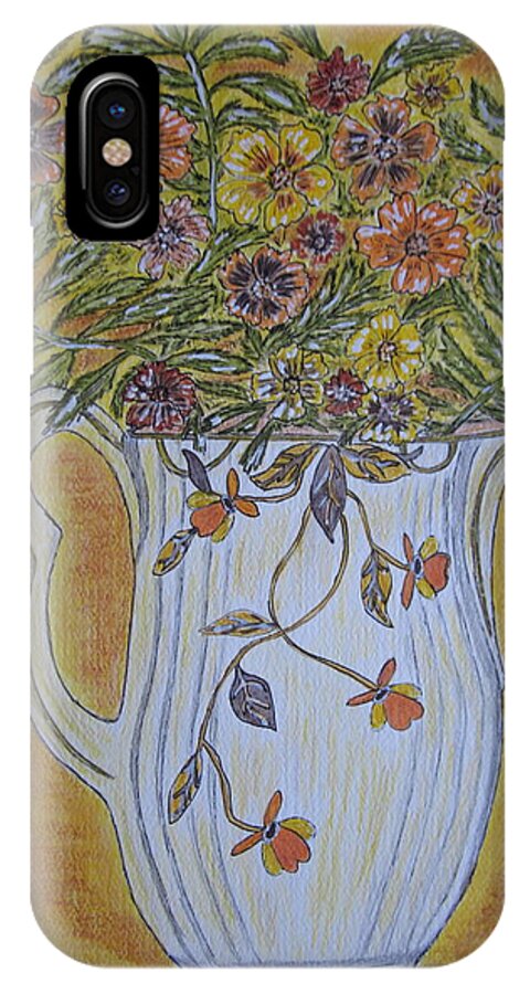 Jewel Tea iPhone X Case featuring the painting Jewel Tea Pitcher with Marigolds by Kathy Marrs Chandler