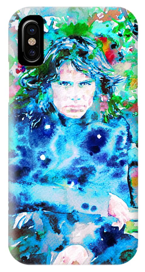 Doors iPhone X Case featuring the painting Jim Morrison Watercolor Portrait.3 by Fabrizio Cassetta