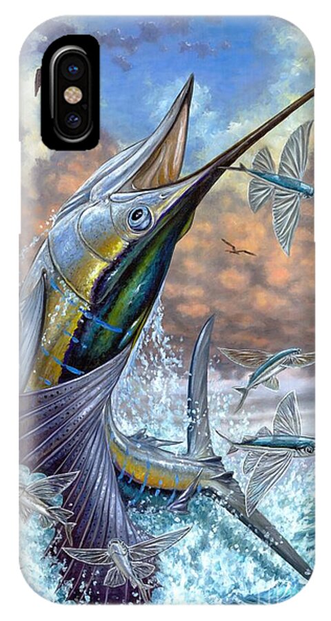 Flying Fishes iPhone X Case featuring the painting Jumping Sailfish And Flying Fishes by Terry Fox