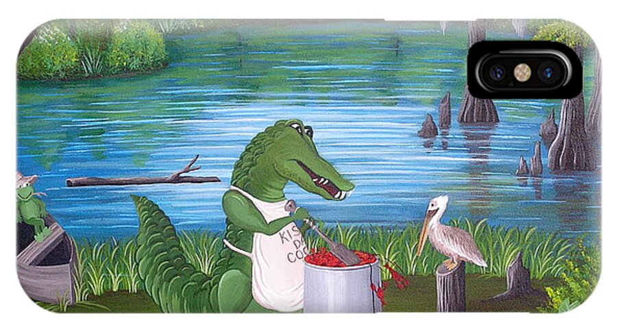 Alligator iPhone X Case featuring the painting Kiss Da Cook by Valerie Carpenter