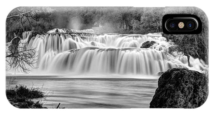 Phenomenon iPhone X Case featuring the photograph Krka waterfalls BW by Ivan Slosar