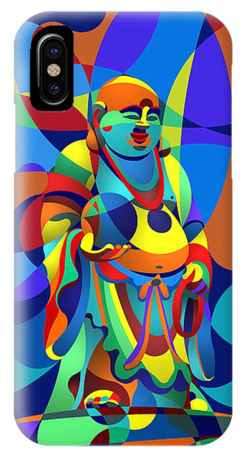 Classic Sculpture iPhone X Case featuring the digital art Laughing Buddha by Randall J Henrie