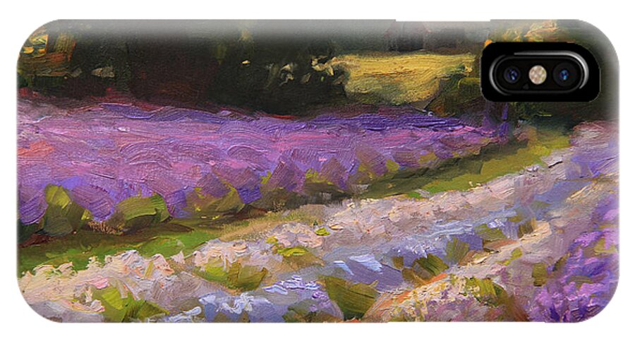 Oregon iPhone X Case featuring the painting Lavender Farm Landscape Painting - Barn and Field at Sunset Impressionism by K Whitworth