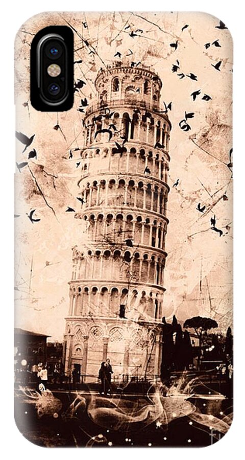 Leaning Tower Of Pisa iPhone X Case featuring the digital art Leaning Tower of Pisa Sepia by Marina McLain