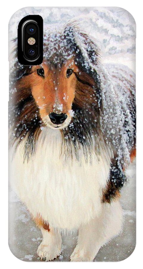 Sheltie iPhone X Case featuring the painting Leo in the Snow by Sandra Chase