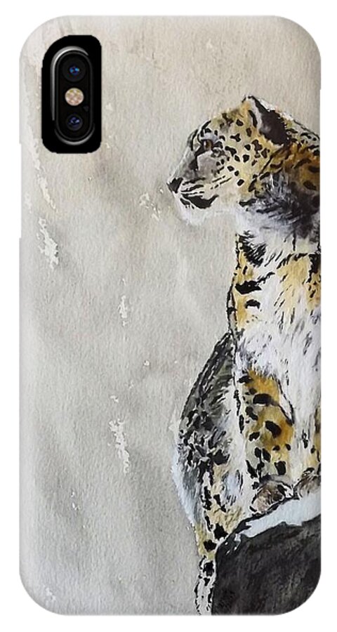 Leopard iPhone X Case featuring the painting Leopard on a Rock by Maris Sherwood